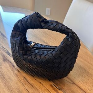 Bottega Inspired Black Leather Woven Purse